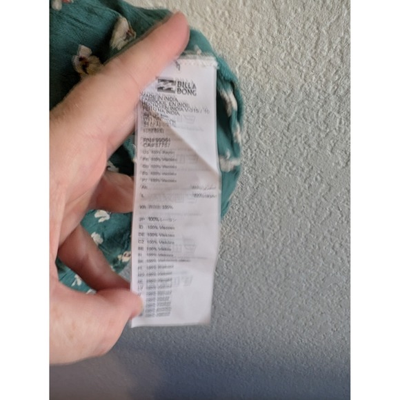 Billabong Teal Green Floral Off Shoulder Wrap Dress Puff Sleeve Rayon Womens L - Picture 6 of 16